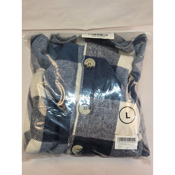 Shacket Chambray & White Plaid Long Shirt Flannel Type Womens Large New in Bag - Picture 7 of 7
